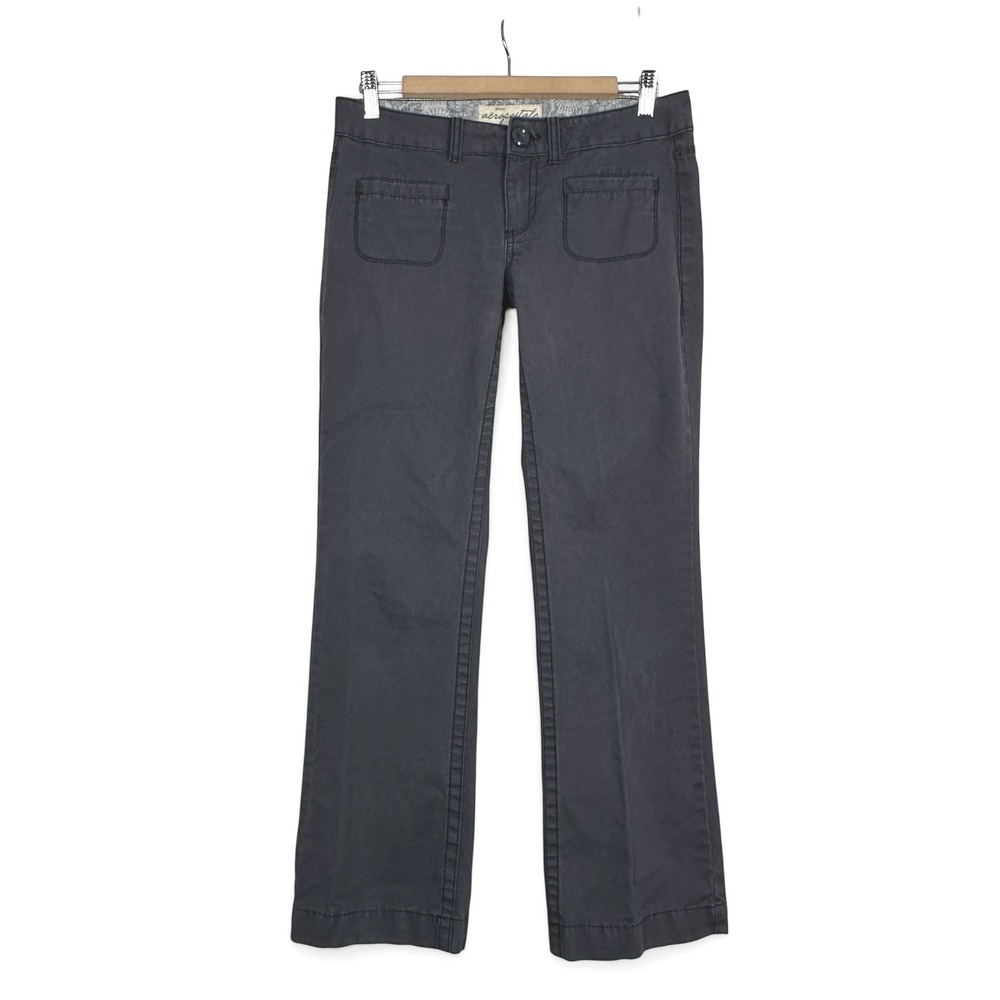 Aeropostale Womens Gray Cotton Bootcut Casual Pants Size 5/6 Short Low Rise Y2K